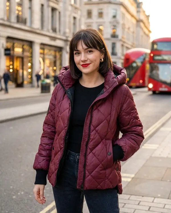 Satin Eve styling: Diamond-Quilted Hooded Jacket