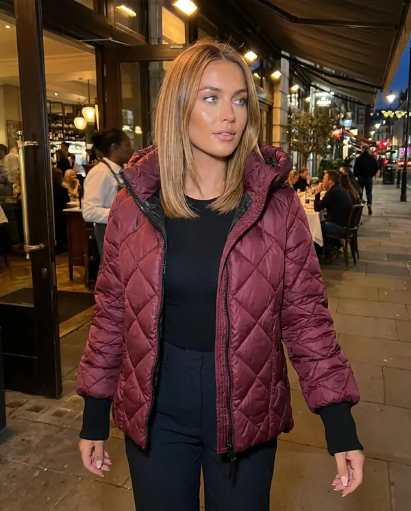 Satin Eve styling: Diamond-Quilted Hooded Jacket