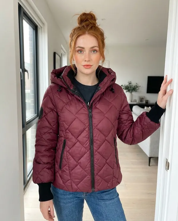 Satin Eve styling: Diamond-Quilted Hooded Jacket