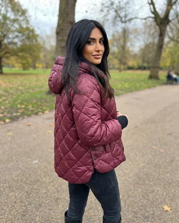 Satin Eve styling: Diamond-Quilted Hooded Jacket