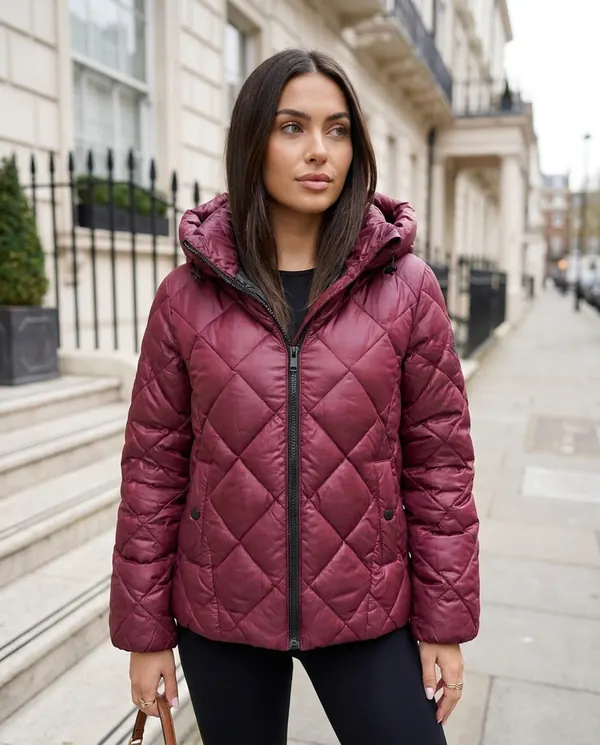 Satin Eve styling: Diamond-Quilted Hooded Jacket