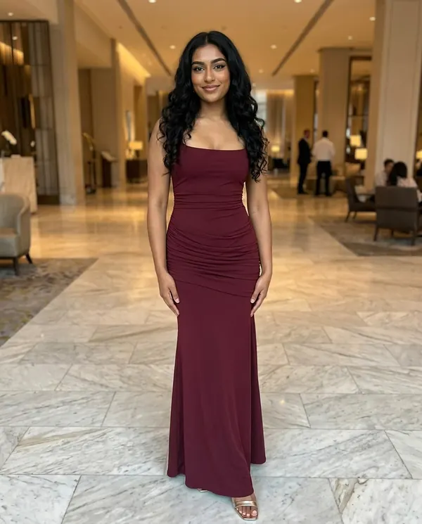 Satin Eve styling: Square-Neck Lace-Up Back Maxi Dress