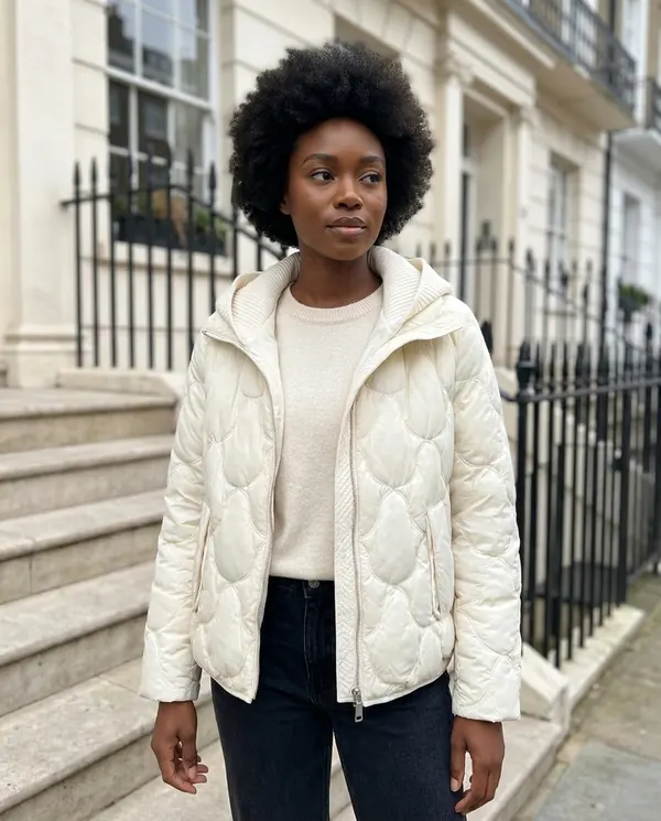 Satin Eve styling: Quilted Puffer Jacket with Knit Hood
