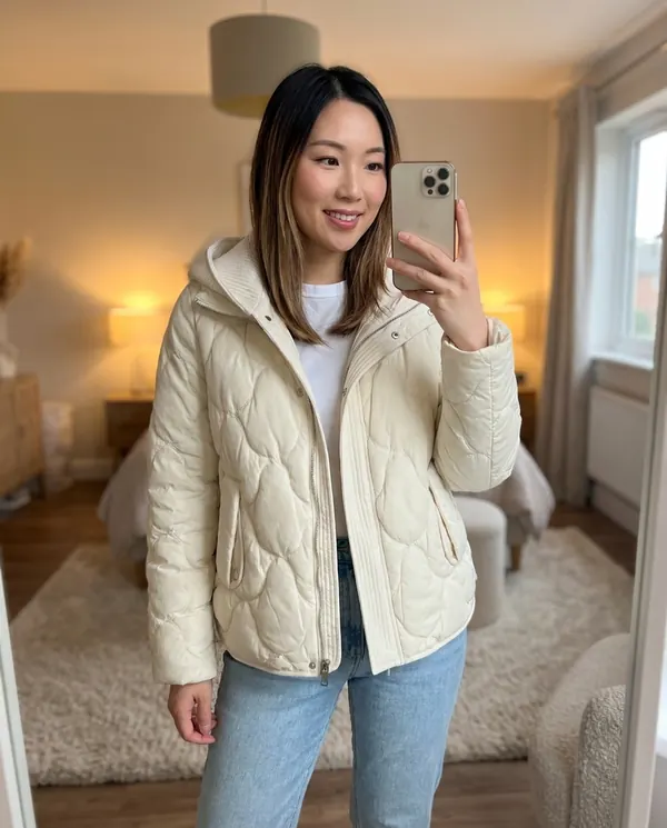 Satin Eve styling: Quilted Puffer Jacket with Knit Hood