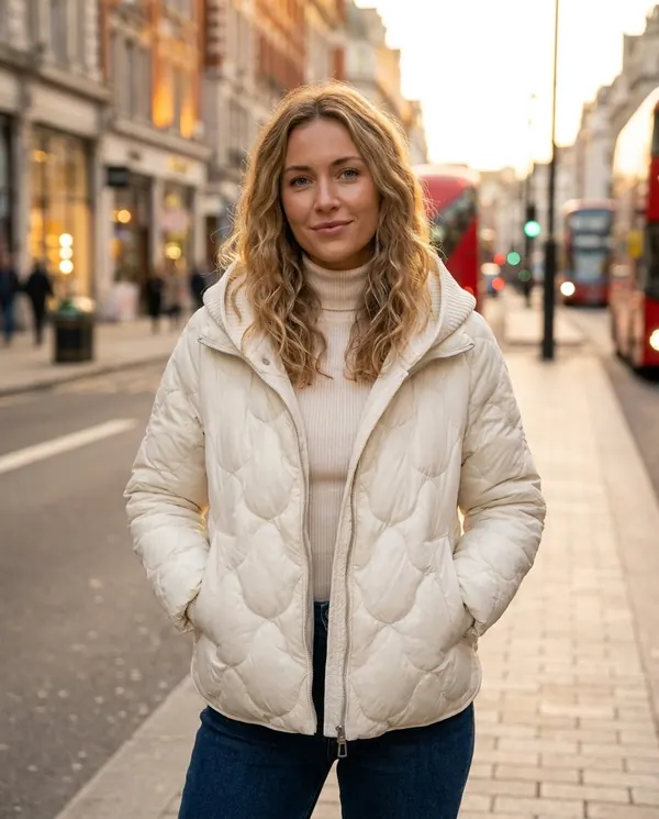 Satin Eve styling: Quilted Puffer Jacket with Knit Hood