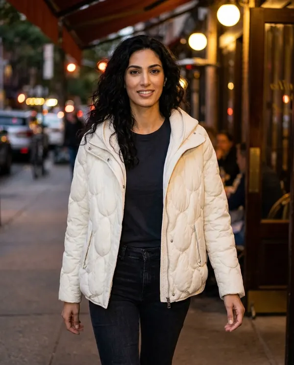 Satin Eve styling: Quilted Puffer Jacket with Knit Hood