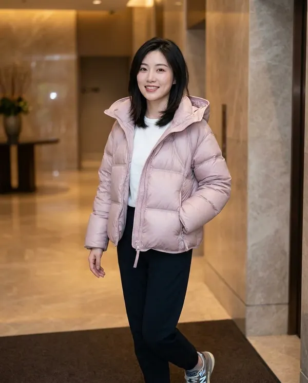 Satin Eve styling: Short Hooded Puffer Jacket