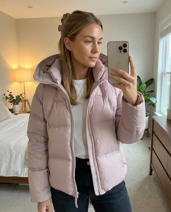 Satin Eve styling: Short Hooded Puffer Jacket