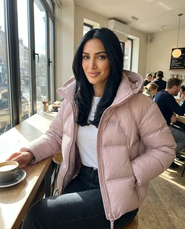 Satin Eve styling: Short Hooded Puffer Jacket