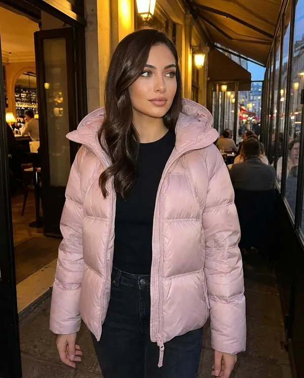 Satin Eve styling: Short Hooded Puffer Jacket
