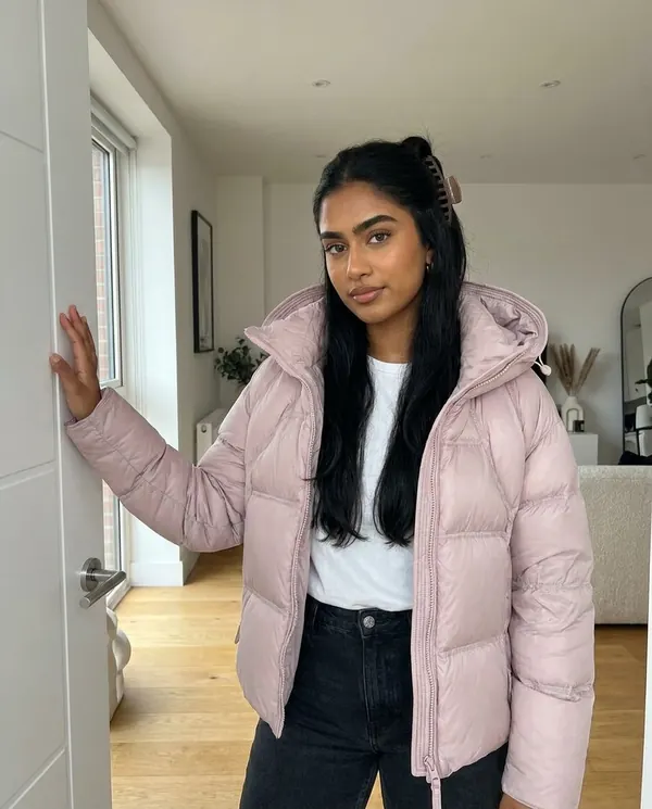 Satin Eve styling: Short Hooded Puffer Jacket