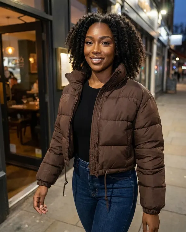 Satin Eve styling: Cropped Puffer Jacket with Drawcord Hem