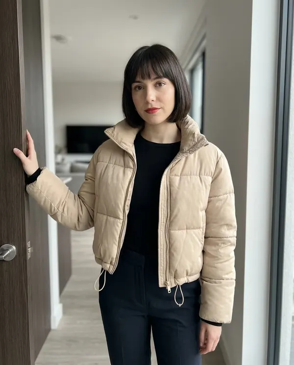 Satin Eve styling: Cropped Puffer Jacket with Drawcord Hem