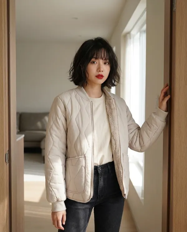 Satin Eve styling: Quilted Bomber Jacket with Soft Fleece Lining