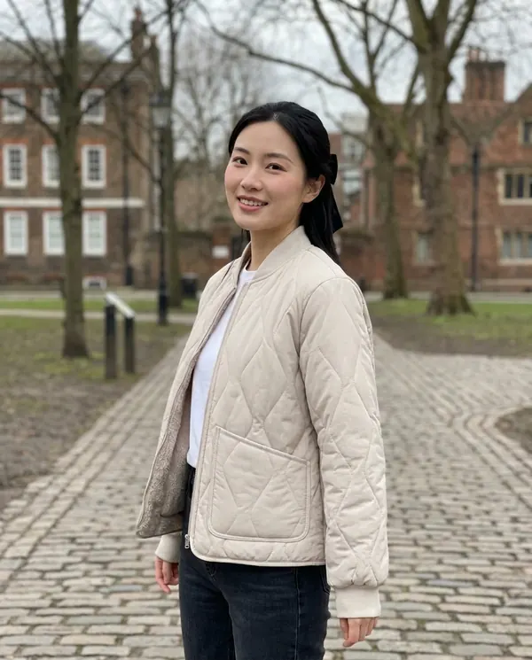 Satin Eve styling: Quilted Bomber Jacket with Soft Fleece Lining