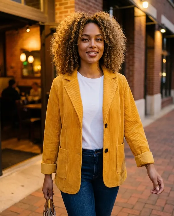 Satin Eve styling: Corduroy Notch-Collar Jacket