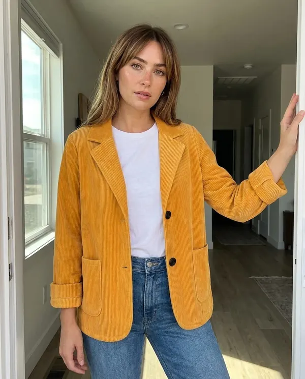 Satin Eve styling: Corduroy Notch-Collar Jacket
