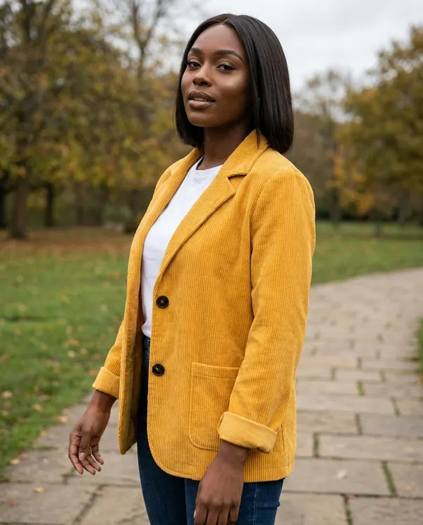 Satin Eve styling: Corduroy Notch-Collar Jacket