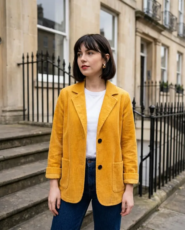 Satin Eve styling: Corduroy Notch-Collar Jacket