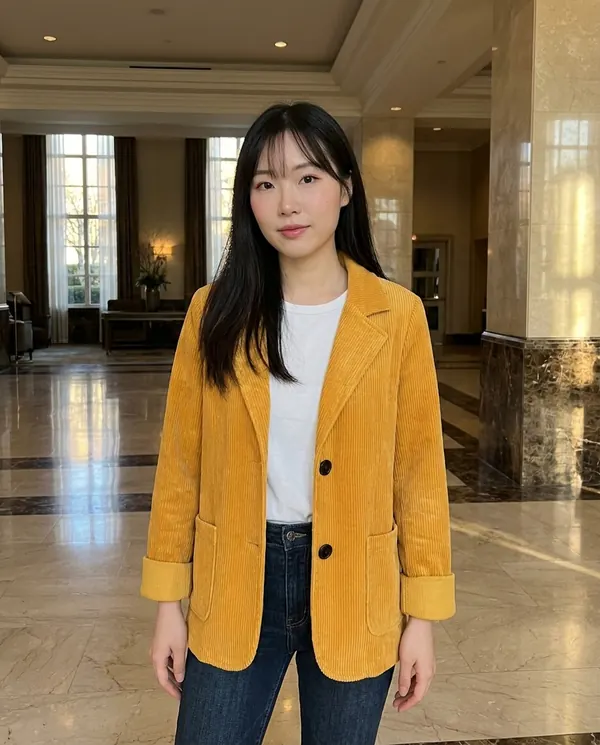 Satin Eve styling: Corduroy Notch-Collar Jacket