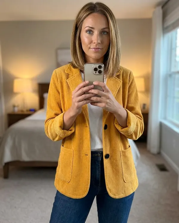 Satin Eve styling: Corduroy Notch-Collar Jacket