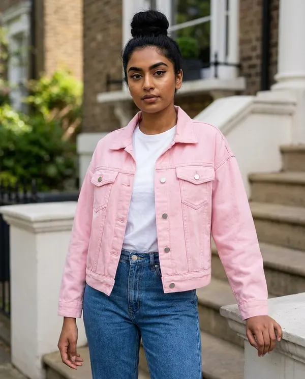 Satin Eve styling: Cropped Denim Trucker Jacket