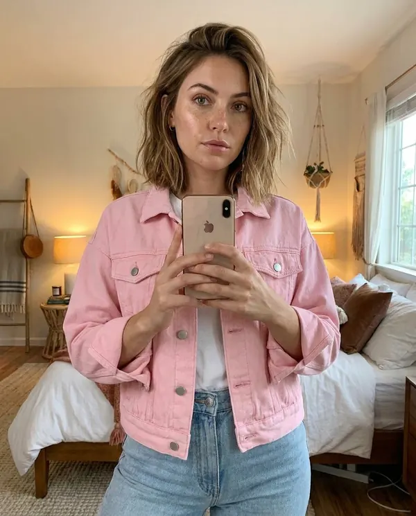 Satin Eve styling: Cropped Denim Trucker Jacket