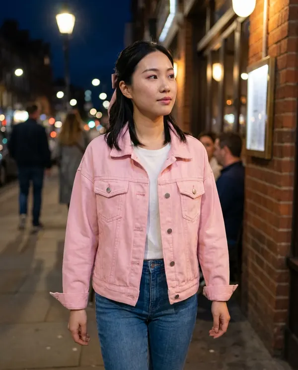 Satin Eve styling: Cropped Denim Trucker Jacket