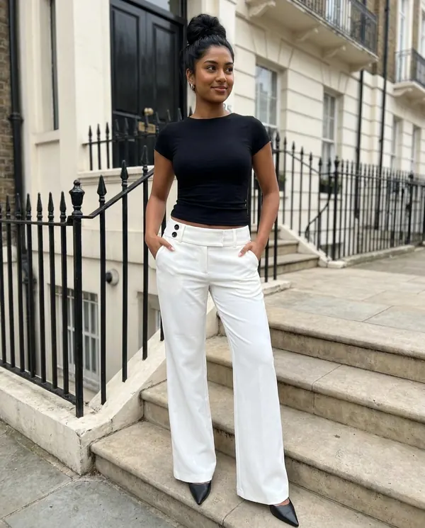Satin Eve styling: Low-Rise Tailored Wide-Leg Trousers