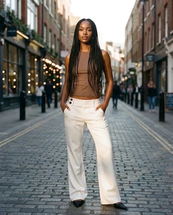 Satin Eve styling: Low-Rise Tailored Wide-Leg Trousers