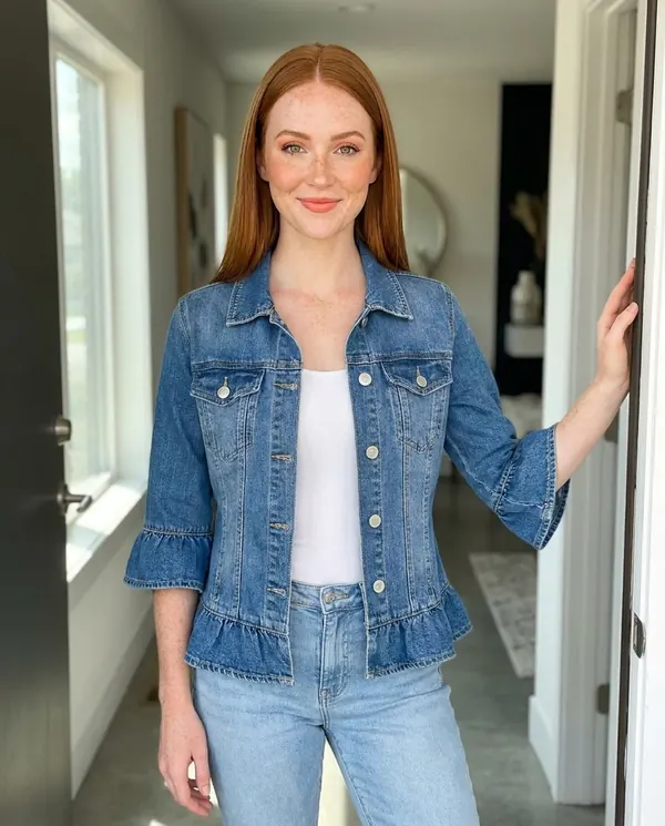 Satin Eve styling: Ruffle-Sleeve Denim Jacket