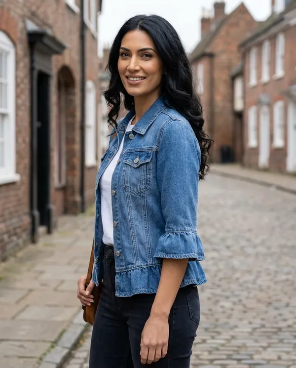 Satin Eve styling: Ruffle-Sleeve Denim Jacket
