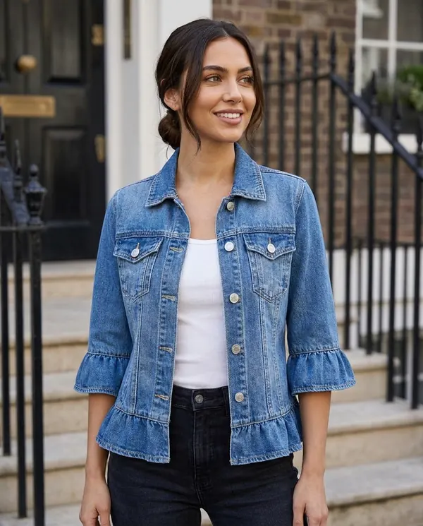 Satin Eve styling: Ruffle-Sleeve Denim Jacket
