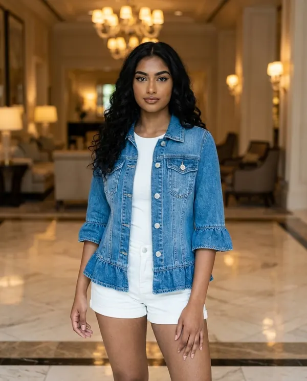 Satin Eve styling: Ruffle-Sleeve Denim Jacket