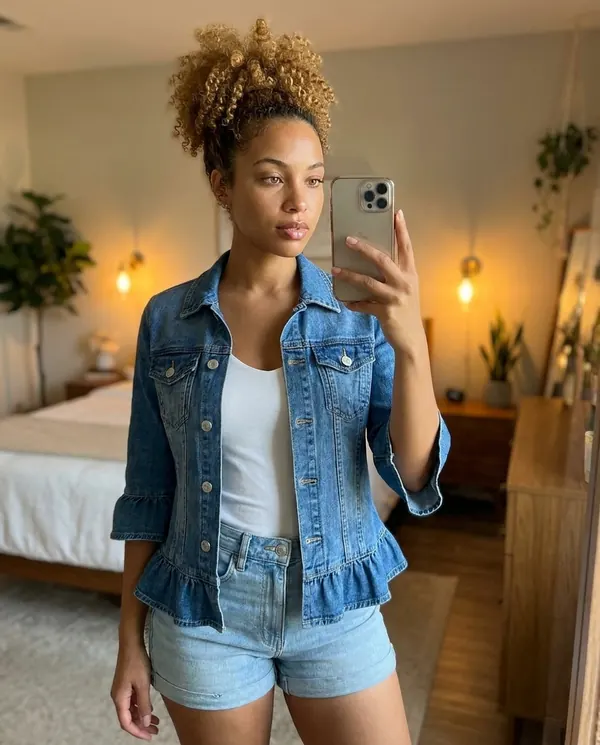 Satin Eve styling: Ruffle-Sleeve Denim Jacket