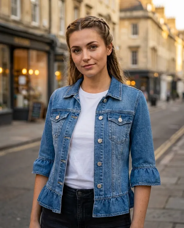 Satin Eve styling: Ruffle-Sleeve Denim Jacket