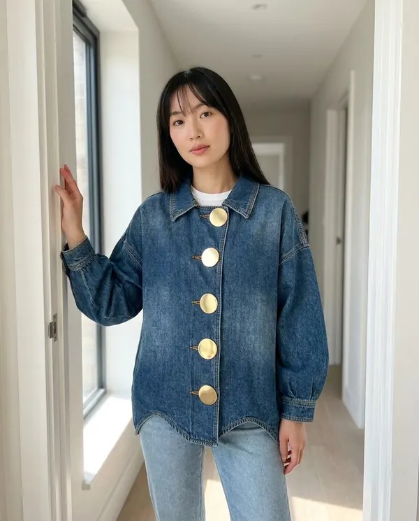 Satin Eve styling: Denim Jacket with Large Gold Buttons