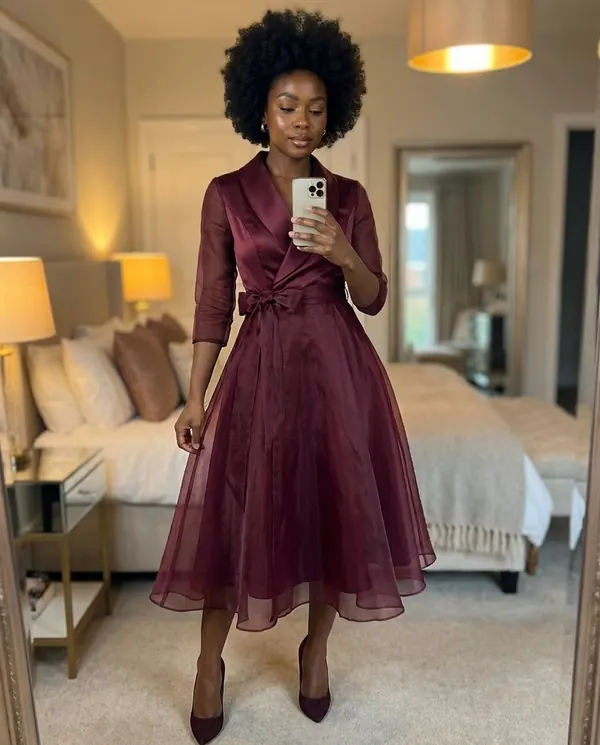 Satin Eve styling: Satin and Organza Wrap Midi Dress