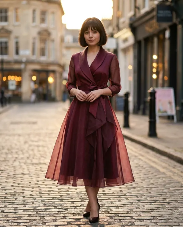 Satin Eve styling: Satin and Organza Wrap Midi Dress