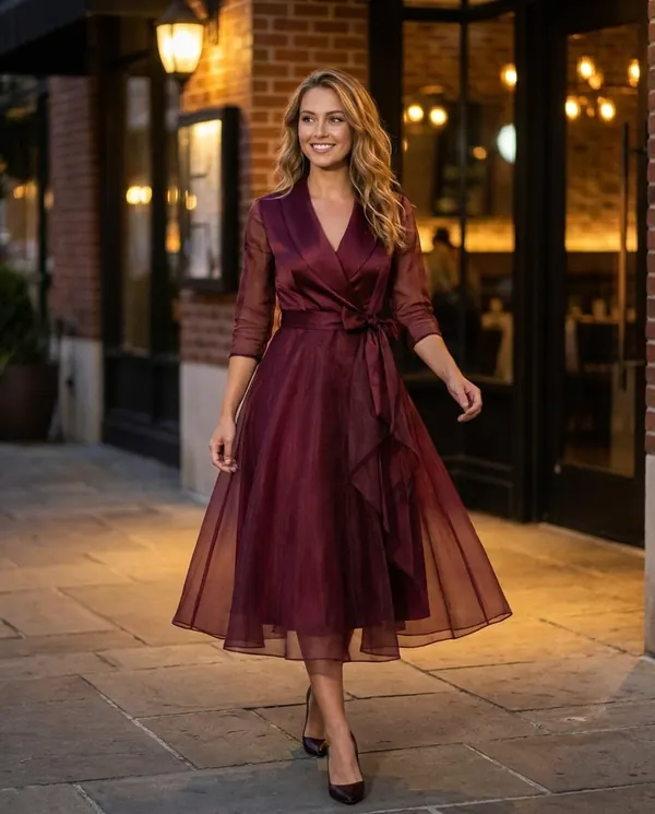 Satin Eve styling: Satin and Organza Wrap Midi Dress