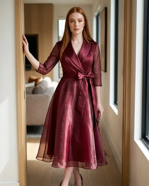 Satin Eve styling: Satin and Organza Wrap Midi Dress