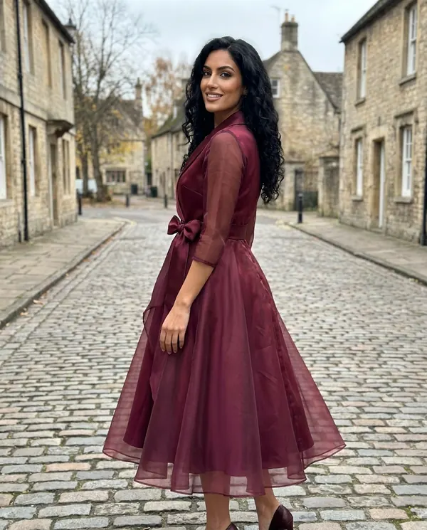 Satin Eve styling: Satin and Organza Wrap Midi Dress