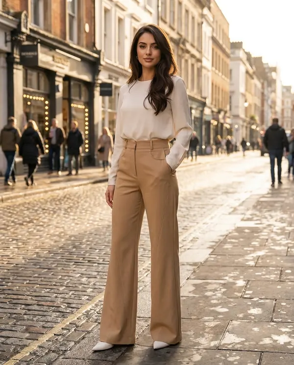 Satin Eve styling: High-Waist Flared Tailored Trousers