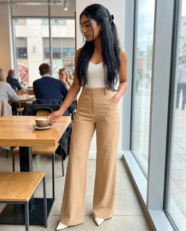 Satin Eve styling: High-Waist Flared Tailored Trousers