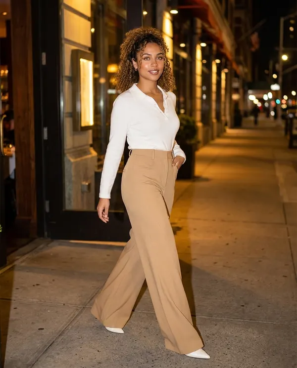 Satin Eve styling: High-Waist Flared Tailored Trousers