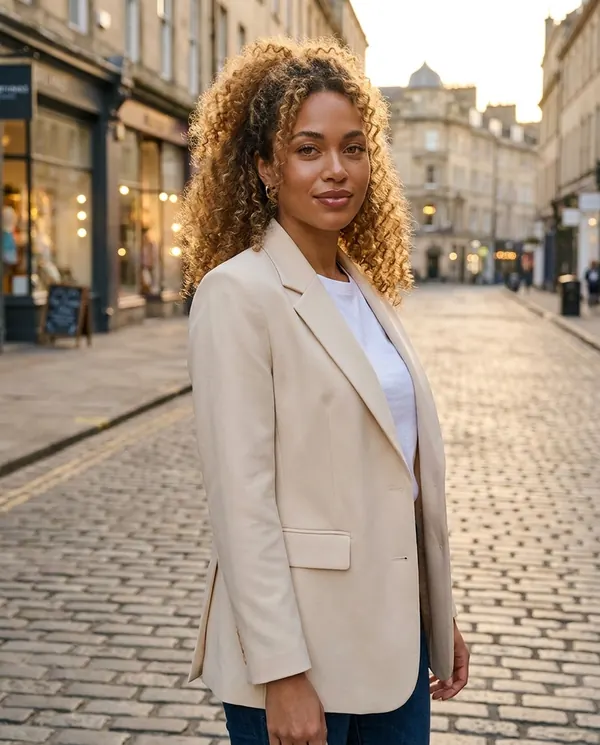 Satin Eve styling: Tailored Single-Breasted Blazer