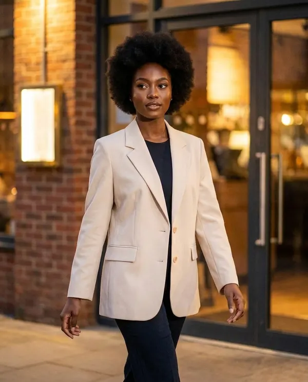 Satin Eve styling: Tailored Single-Breasted Blazer