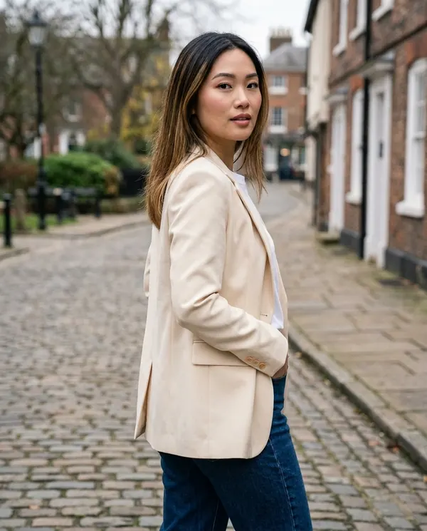 Satin Eve styling: Tailored Single-Breasted Blazer