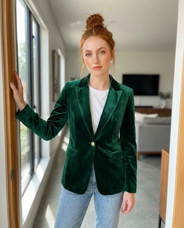 Satin Eve styling: Velvet Single-Button Blazer