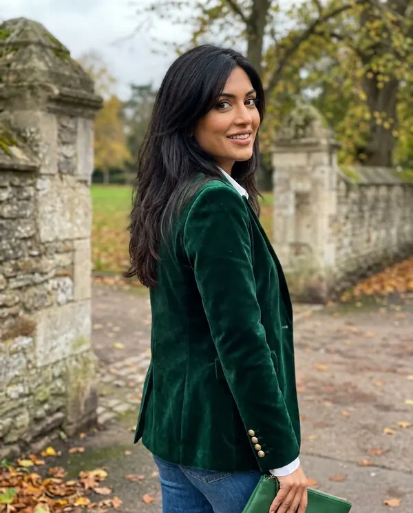 Satin Eve styling: Velvet Single-Button Blazer